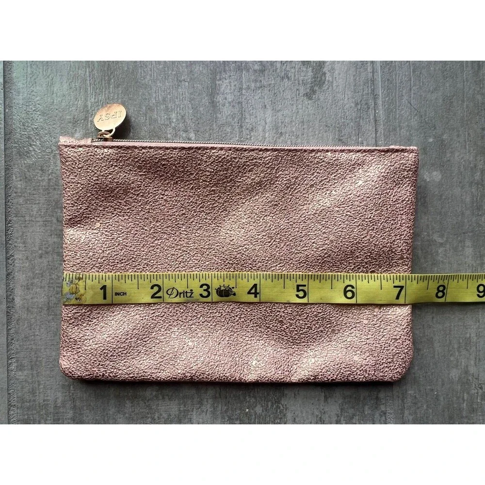 Rose Gold Shimmer Metallic Zipper Make Up Bag Case Wallet Clutch Travel Organize